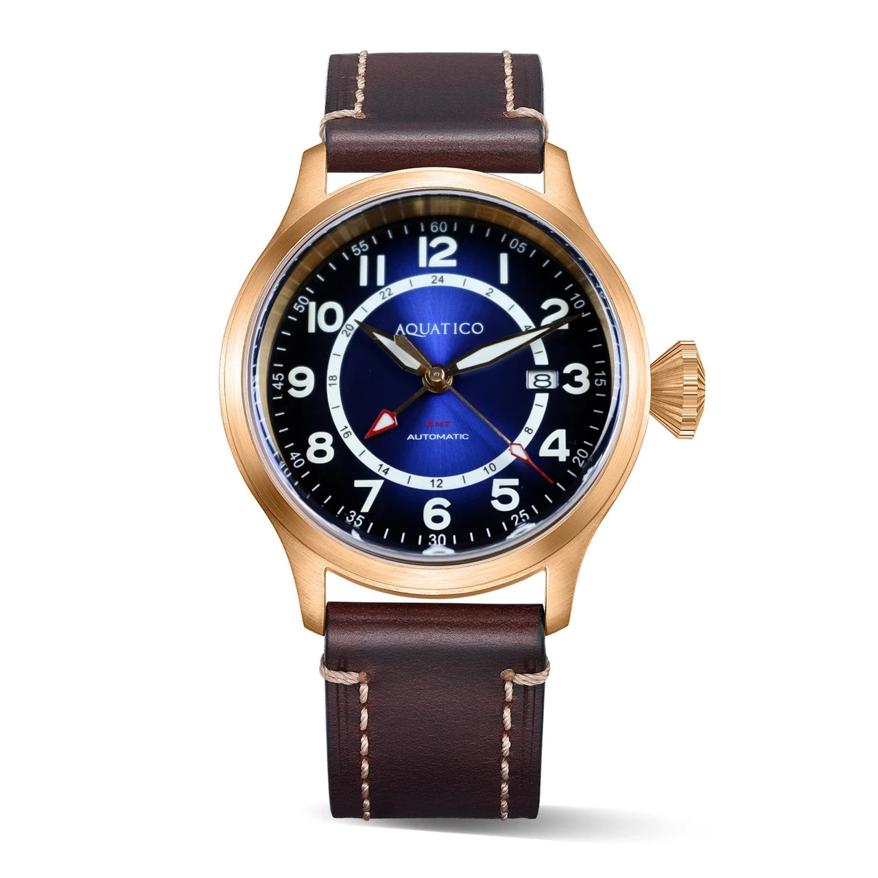 AQUATICO Bronze Horizon Hawk GMT Gradient Blue Enamel Dial 43 mm kol saati