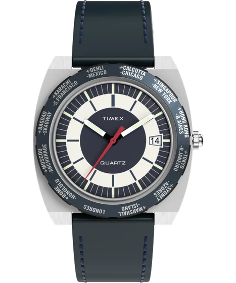 Timex World Time 39mm Leather Strap Watch TW2Y31400 kol saati