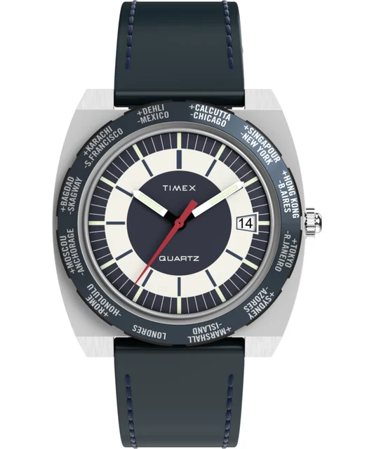 Timex World Time 39mm Leather Strap Watch TW2Y31400VQ kol saati