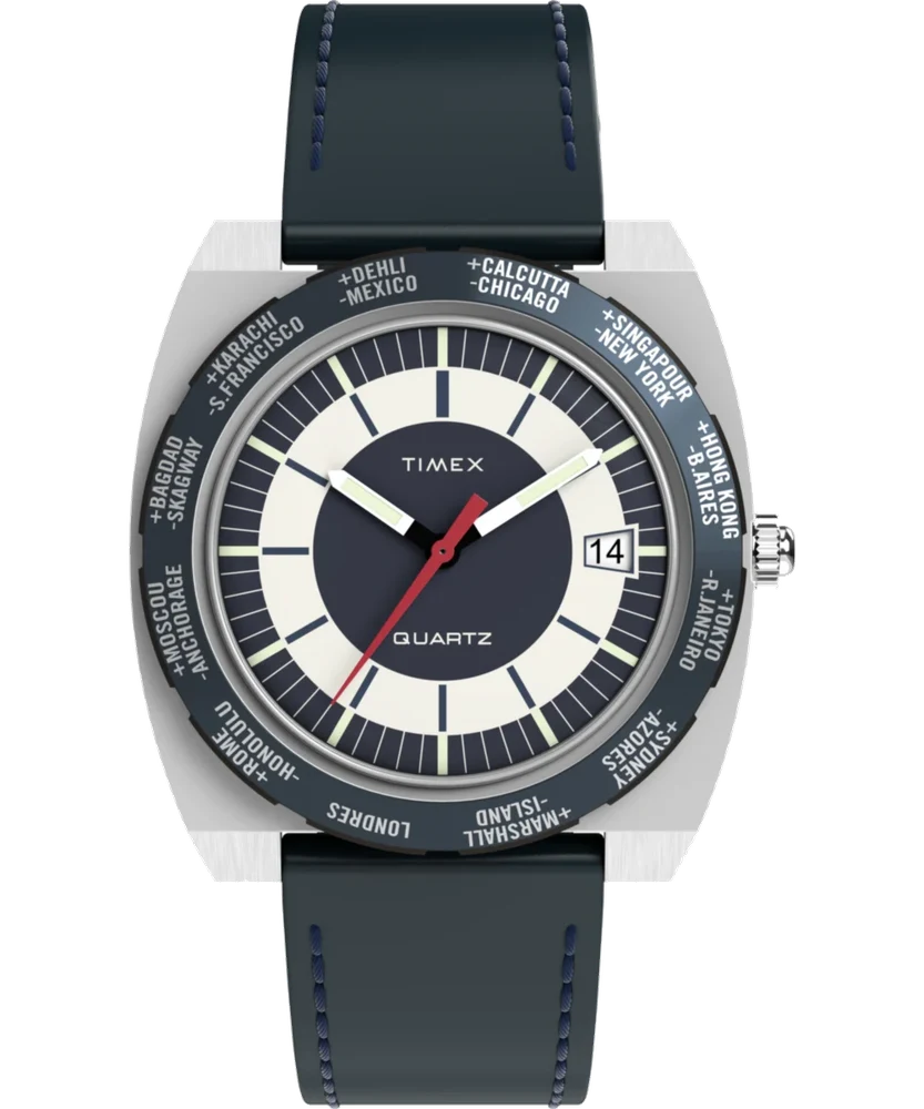 Timex World Time 39mm Leather Strap Watch TW2Y31400 39 mm kol saati