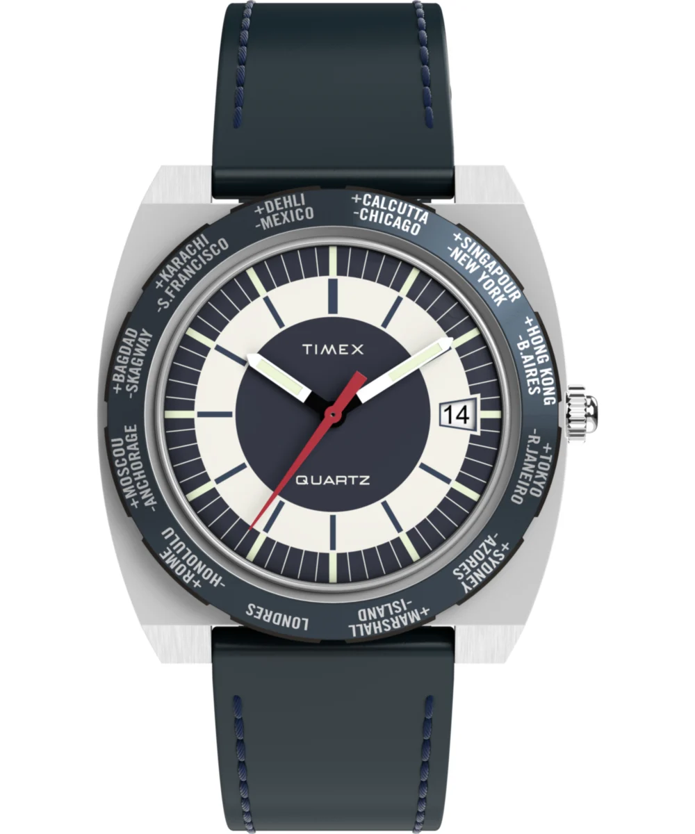 Timex World Time 39mm Leather Strap Watch TW2Y31400VQ 39 mm kol saati