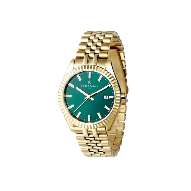 OPERA MENS Opera Stainless Gold Watch with Fluted Bezel and Green Dial COP.0003 kol saati