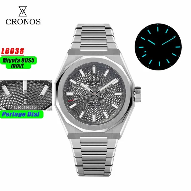 CRONOS Guilloche Dial Miyota 90S5 Men Watch L6038 Cronos-L6038- 蓝面珍珠纹- 90S5- 1306 kol saat