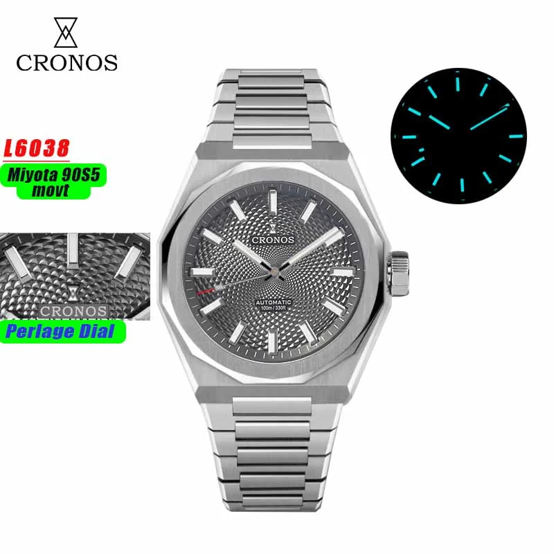 CRONOS Guilloche Dial Miyota 90S5 Men Watch L6038 Cronos-L6038- 蓝面珍珠纹- 90S5- 1306 39 mm kol saati
