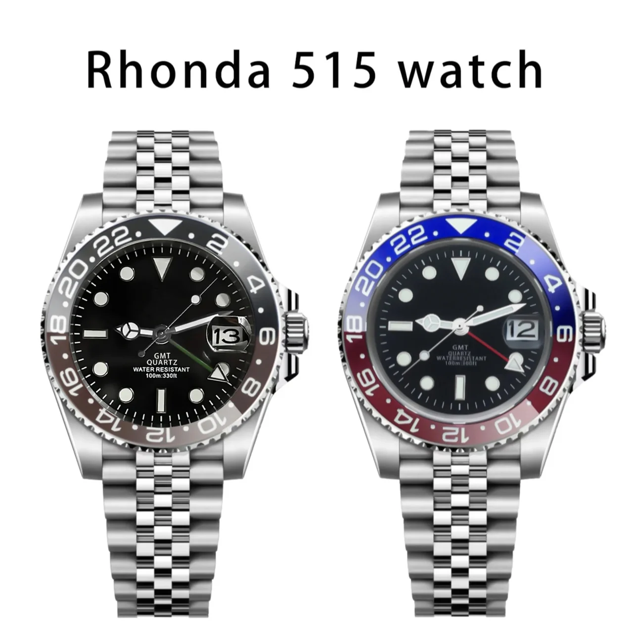 Tandorio Watches Quartz GMT Submariner Ronda 515 24H Movement Ceramic Sapphire Glass 10Bar Waterproof C3 luminous 12000046452415392 40 mm kol saati
