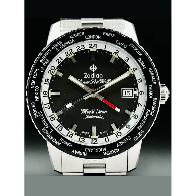 Zodiac Super Sea Wolf World Time GMT Black 210000075402 kol saati