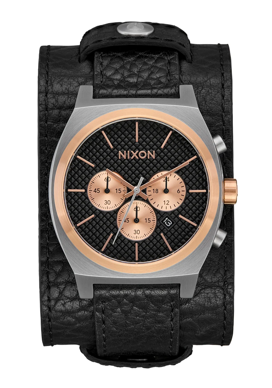 Nixon US Time Teller Chrono Leather - Silver / Rose Gold / Black A1164-5383-00 40 mm kol saati