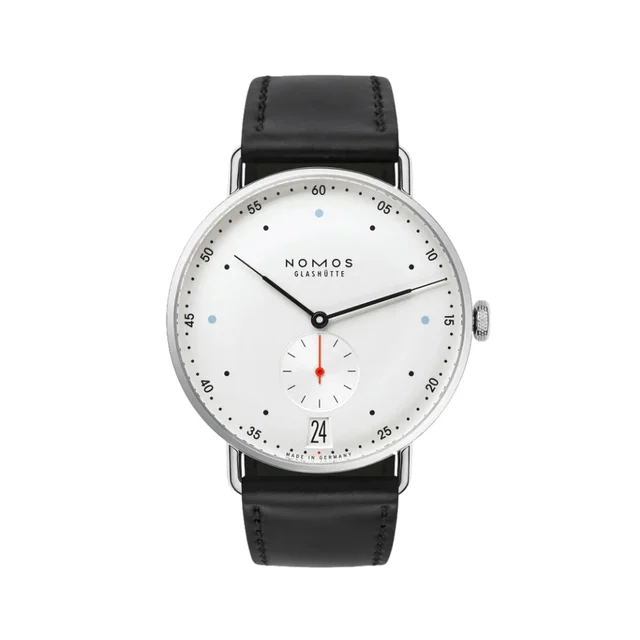 NOMOS Glashütte Metro Date 38mm - White Silver-Plated on Leather Strap 1102 kol saati