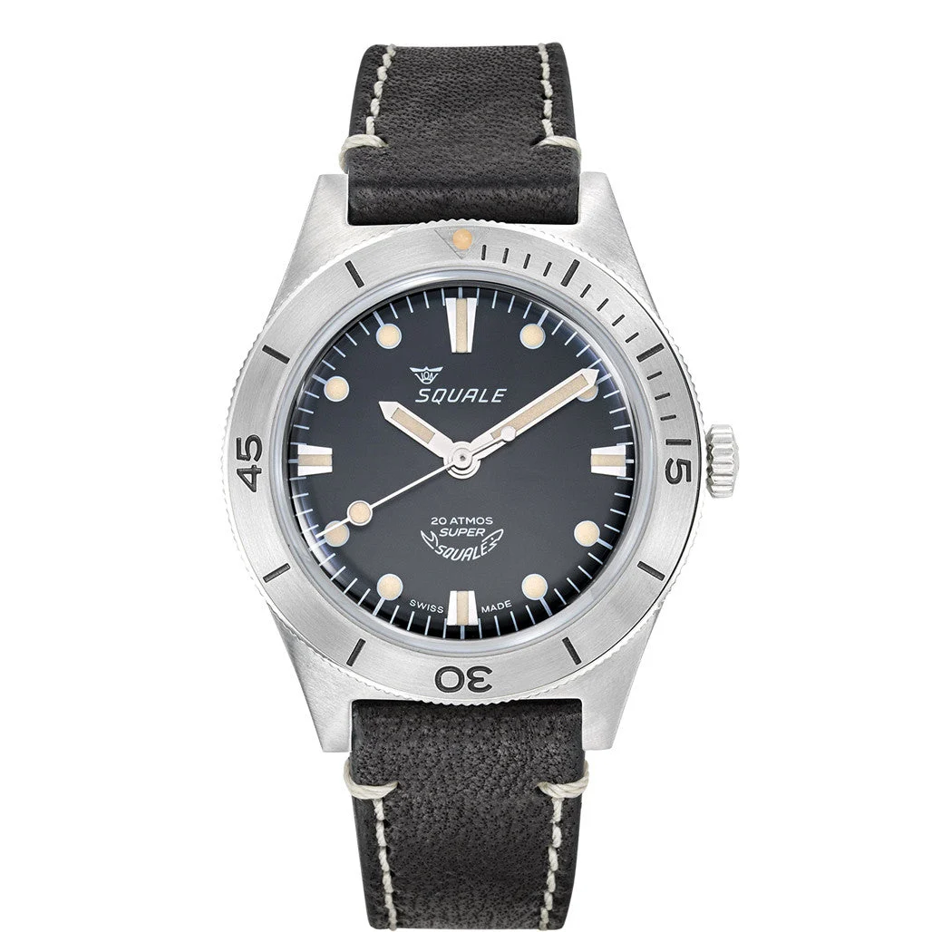 Squale "Super- " Swiss Automatic Skin Diver with Radiant Black Dial #SUPERSSBK.PN 45 mm kol saati