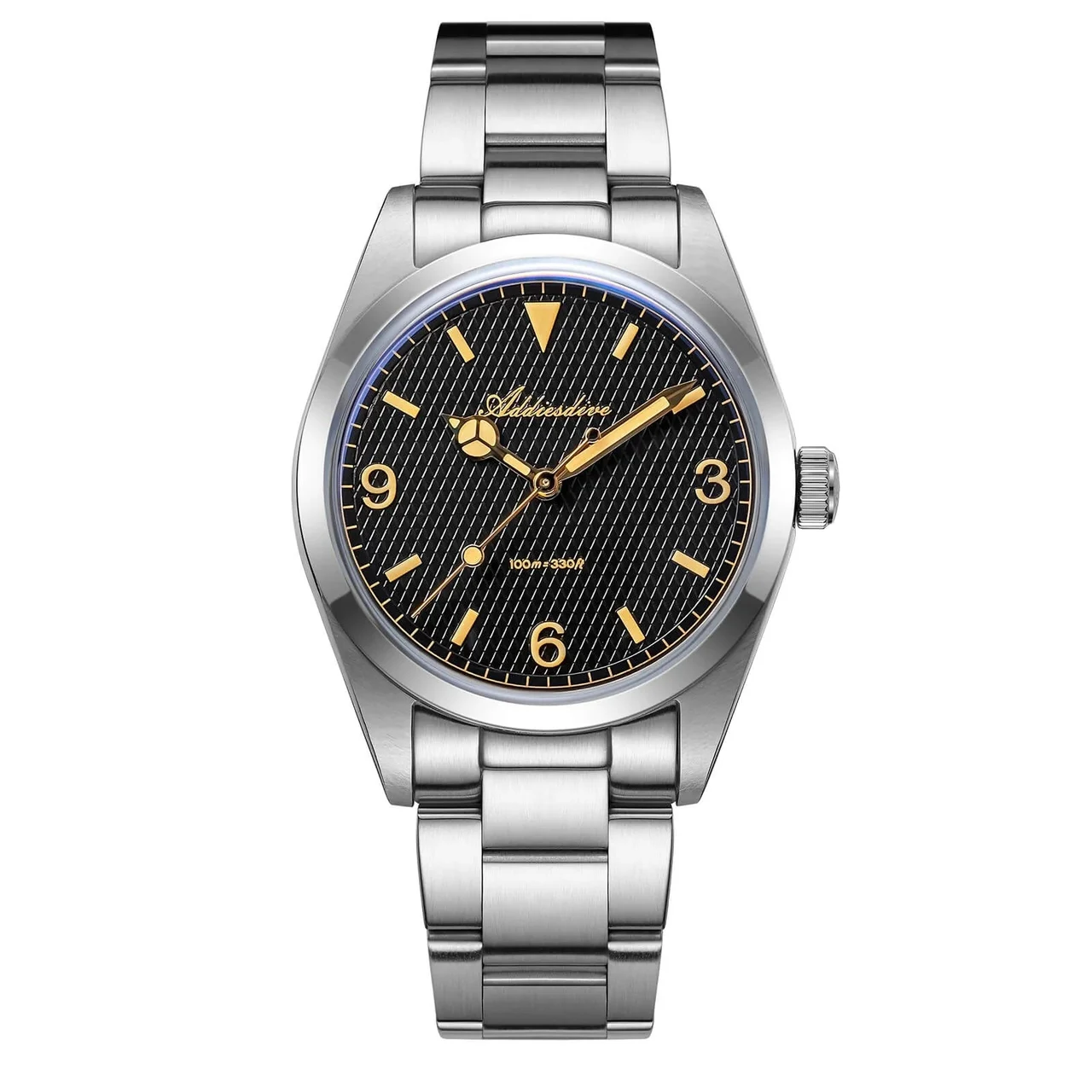addiesdive Explore VH31 Quartz Watch AD2096 爱迪时-AD2096- 棕面菱格纹 - 三株钢带 36 mm kol saati