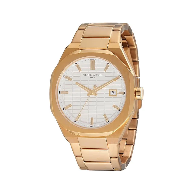 Elysee Maison 8 Checkers Men’s 42mm Gold Stainless Steel Watch - Silver White Checkered Di