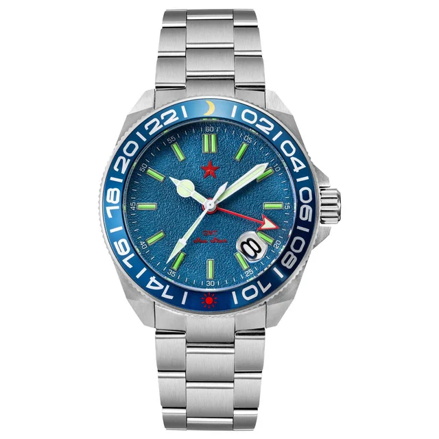 Red Star SEA STAR 4 GMT Watch with Blue Dial Passive Luminous Tubes #8759G-A kol saati