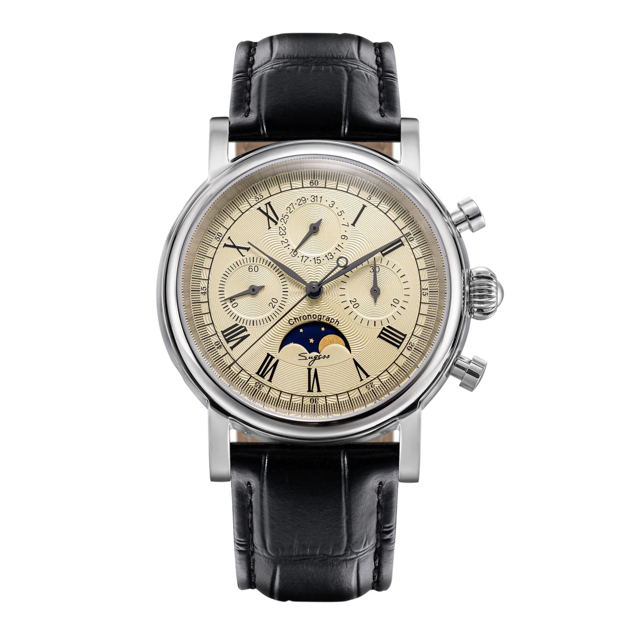 Sugess MoonPhase Master S394 (SUM199B/X) Stainless-Steel Case Cream 40 mm kol saati