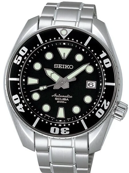 Seiko Sumo Prospex Automatic Dive Watch with Black Dial and Stainless Steel Bracelet #SBDC001 kol saati