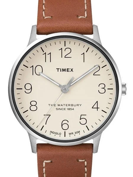 Timex Waterbury Quartz Watch with Cream Dial and INDIGLO Night-Light #TW2R25600ZA kol saat