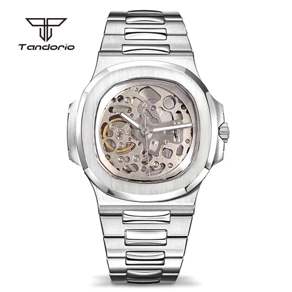 Tandorio Skeleton Nautilus TD306 NH70 40mm Square Watch Sapphire 10Bar 14:200005100#steel back 40 mm kol saati