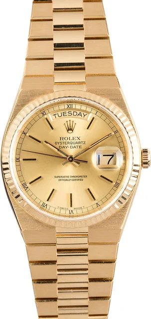 Rolex ROLEX, REF. 19018, DAY-DATE OYSTERQUARTZ, WOOD DIAL, YELLOW GOLD kol saati