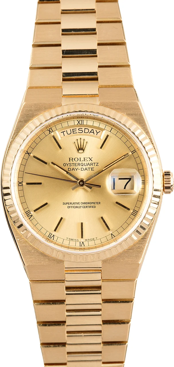 Rolex ROLEX, REF. 19018, DAY-DATE OYSTERQUARTZ, WOOD DIAL, YELLOW GOLD 36 mm kol saati