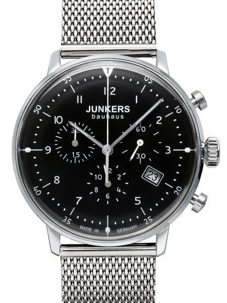 Junkers Bauhaus Swiss Quartz Chronograph with Domed Hesalite Crystal #6086M-2 40 mm kol saati