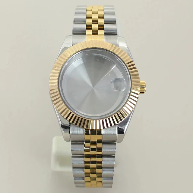 Tandorio Rose Gold / Gold Two Tone DateJust Watch Case 39mm 36mm Fluted Sapphire Crystal F