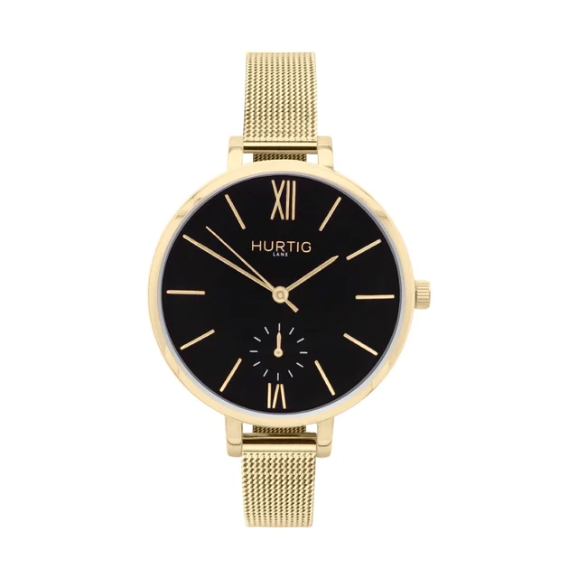 Hurtig Lane Vegan Watches Amalfi Petite Stainless Steel Watch Gold, Black & Gold kol saati