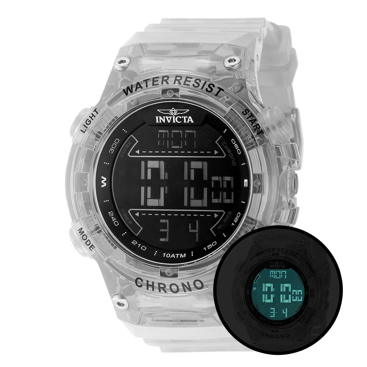 Invicta Racing Burnout Digital Watch - 52mm, Transparent, White (49041) 52 mm kol saati