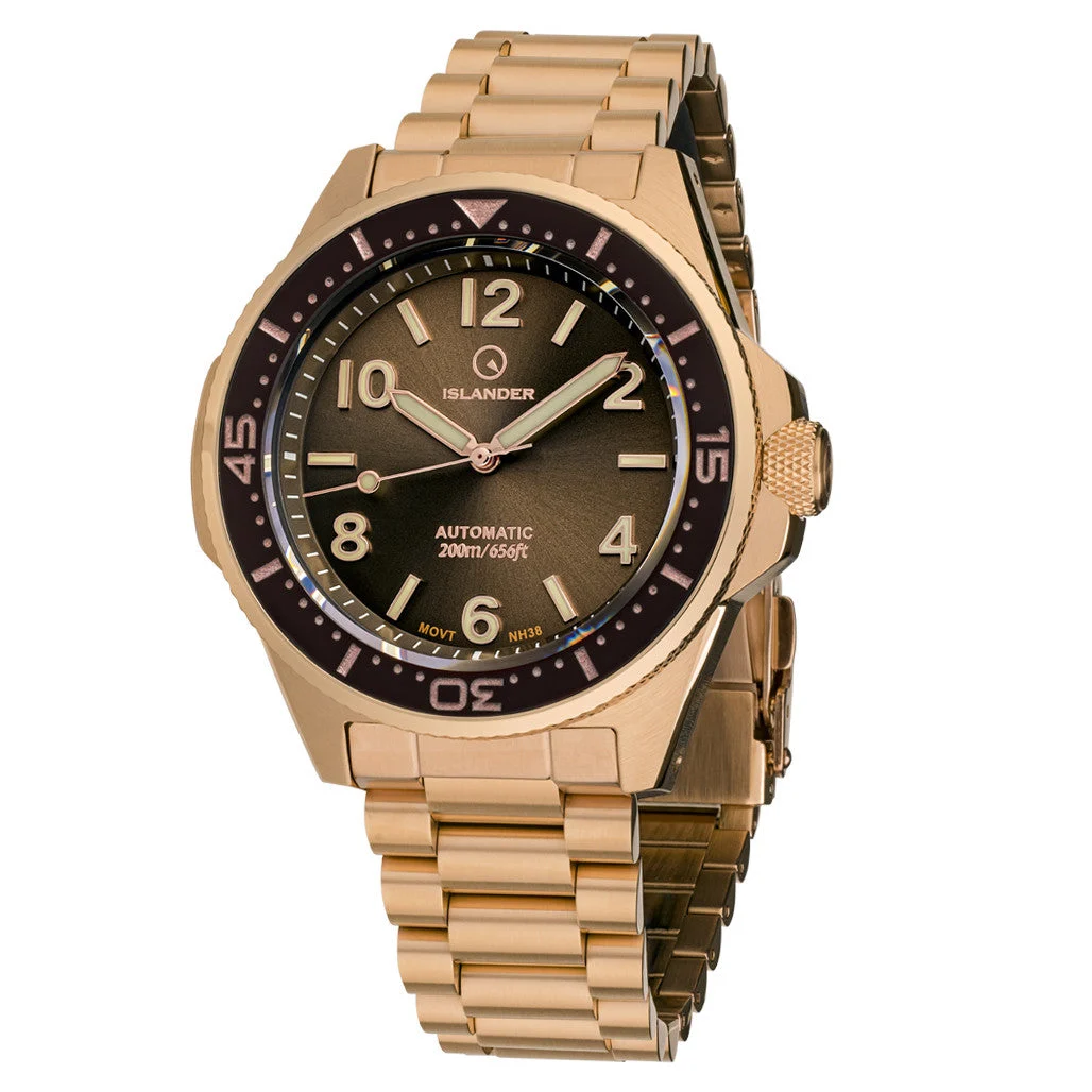 Islander Roslyn Rose Gold Dive Watch with Chocolate Brown Dial #ISL-169 47.5 mm kol saati