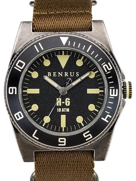 Benrus Stainless Steel, Military-Inspired Quartz H6 Watch #BR012A 44 mm kol saati