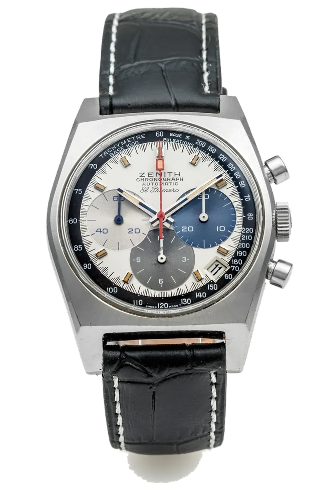 Zenith ZENITH, REF. A3817, EL PRIMERO A fine and colorful, self-winding, stainless steel wristwatch with date. kol saati