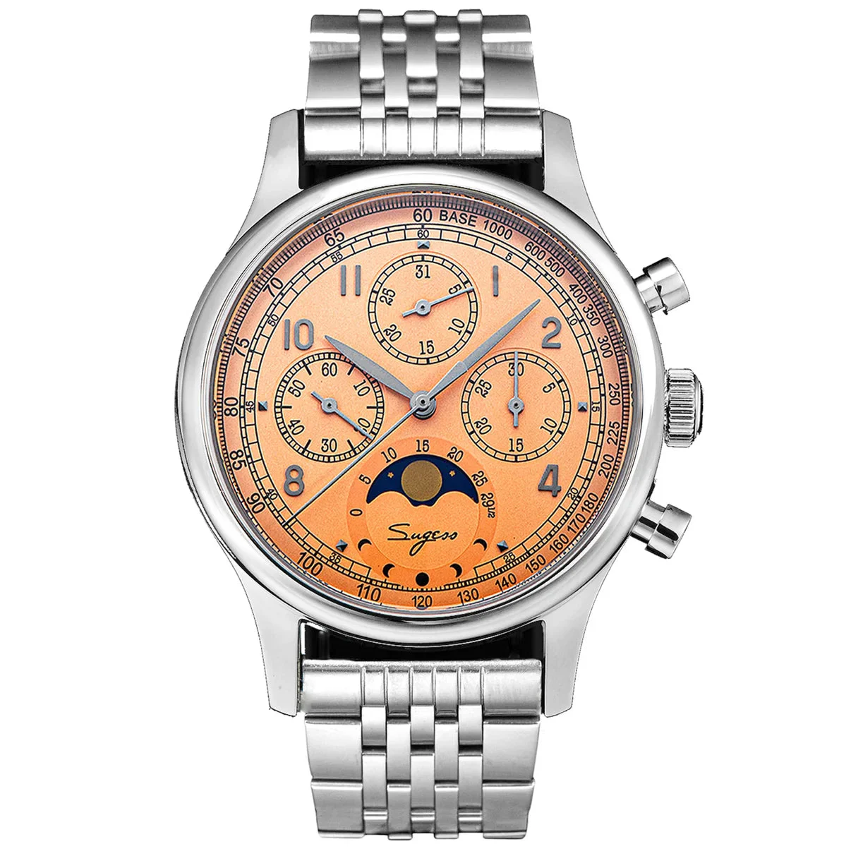 Sugess MoonPhase Master S389-2 Salmon Dial Swan Neck Regulator Brac 41 mm kol saati