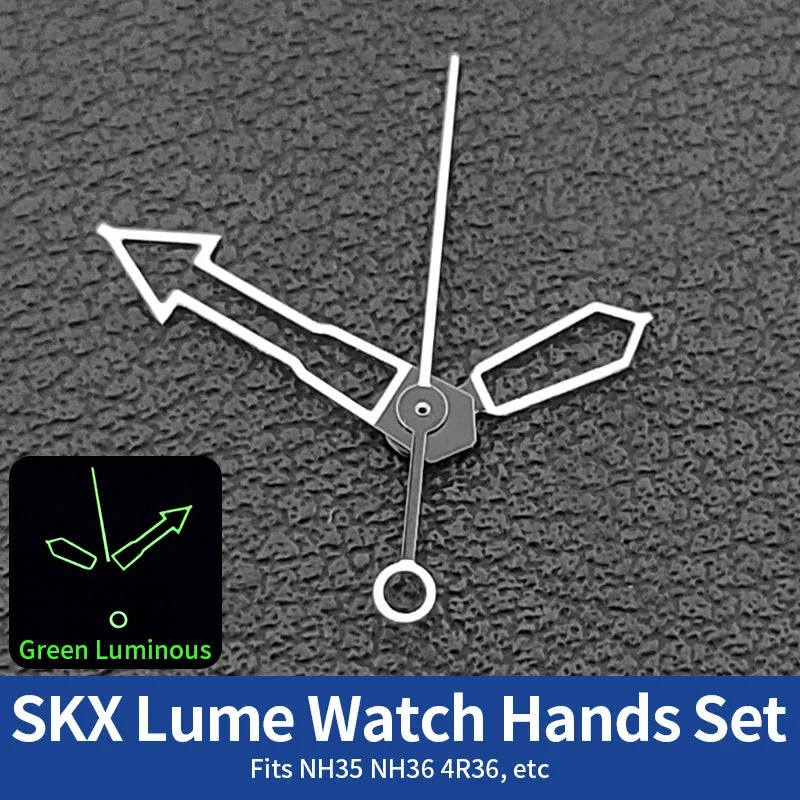 Tandorio Watches Hollow Watch hands Green luminous Watch Hand Set SKX Lume Hands hollow MOD Fits NH35 NH36 4R36 NH72 Second Minute Hour Movements Replacement Accessories hollow-watch-hands-green-luminous kol saati
