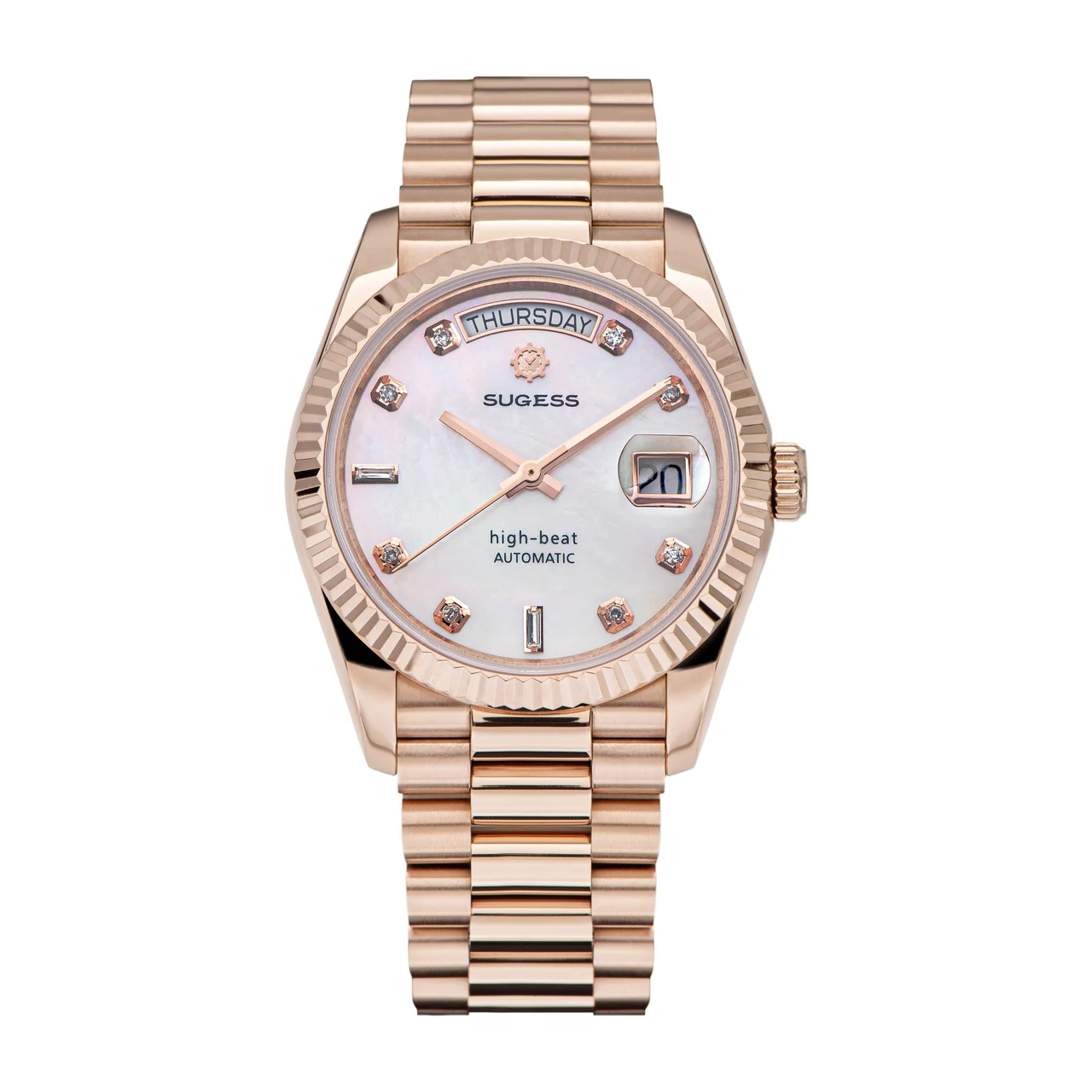 Sugess Heritage S449 DD Date and Day Display DD36 36mm Rose Gold Wh 36 mm kol saati