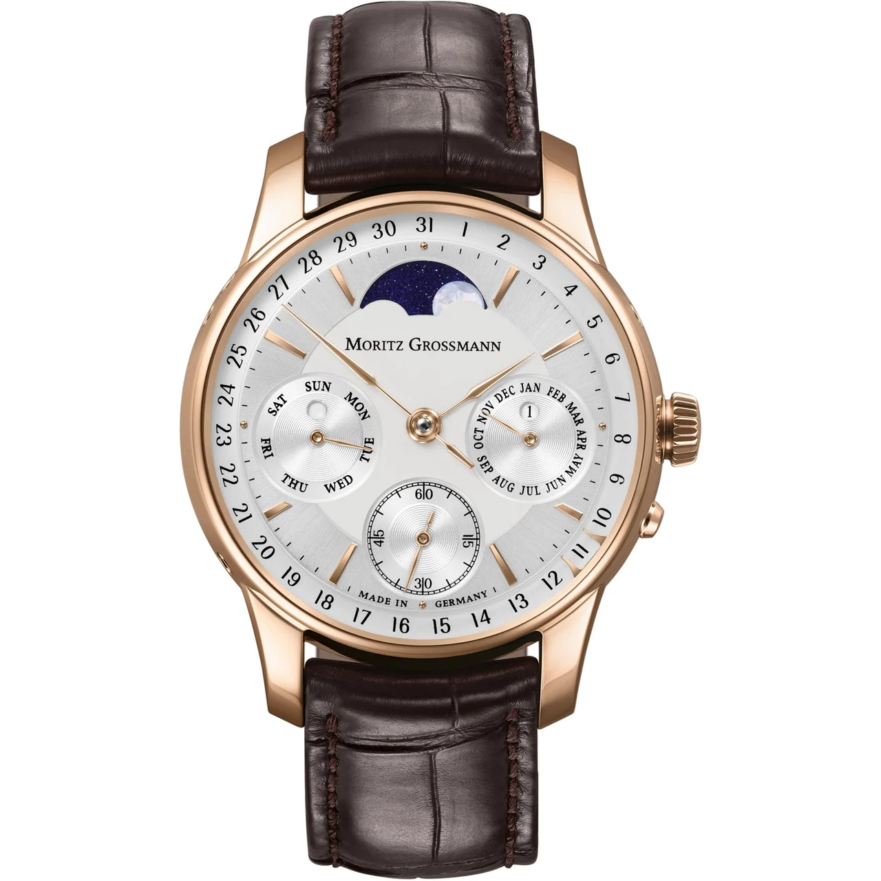 Moritz Grossmann Perpetual Calendar Rose Gold Argenté MG-003906 kol saati