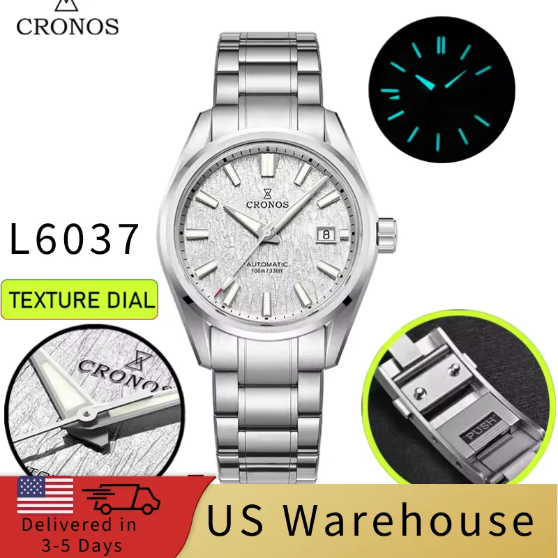Cronos Watch Store Warehouse★★Cronos Men Watch 39mm Automatic Watches L6037M 克诺时-L6037-pt5000机芯-白色-钢带 39 mm kol saati