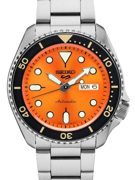 Seiko Sports 24-Jewel Automatic Watch with Orange Dial and SS Bracelet #SRPD59 kol saati