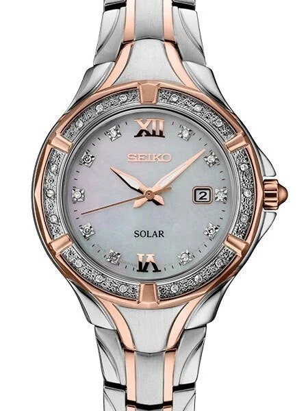 Seiko Solar Dress Watch with 28 Diamonds and Mother of Pearl Dial #SUT374 29 mm kol saati