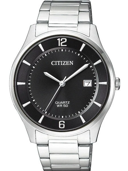 Citizen Thin Quartz Dress Watch with Black Dial and SS Bracelet #BD0041-89E 39 mm kol saati