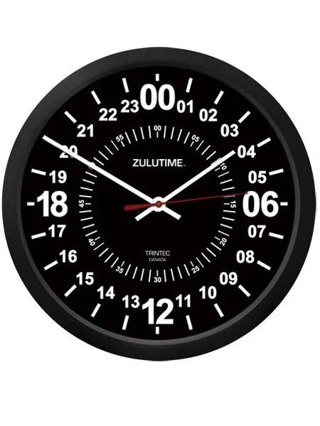Trintec Ten Inch Black Aviation 24-Hour ZULU Time Quartz Wall Clock #ZT24HR10-B kol saati