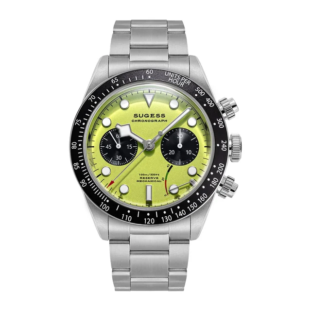 Sugess Chrono Heritage S457 Chronograph Power Reserve Green Panda D kol saati