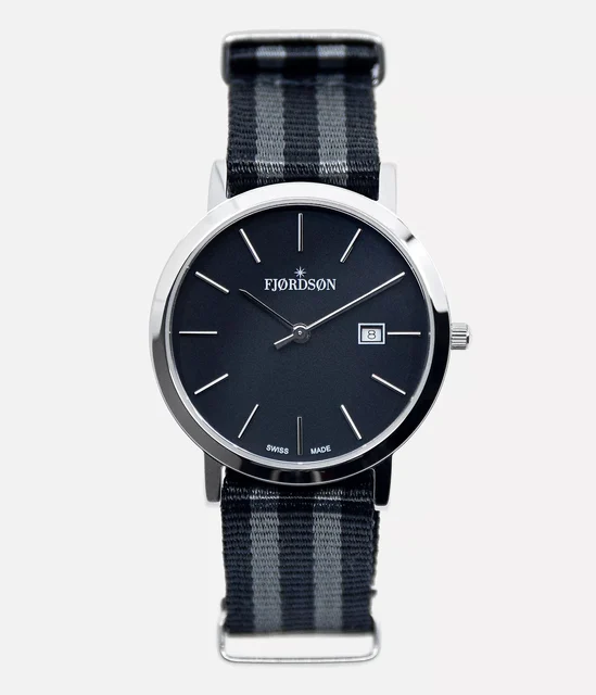 Fjordson Black Dial With Black/Grey Nato Strap - Watc #9132 | Black Dial With Black/Grey N