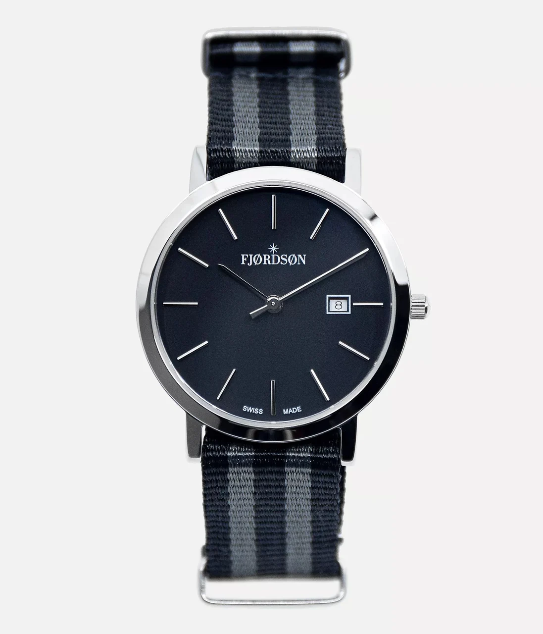 Fjordson Black Dial With Black/Grey Nato Strap - Watc #9132 | Black Dial With Black/Grey Nato Strap - Women's Watc 32 mm kol saati