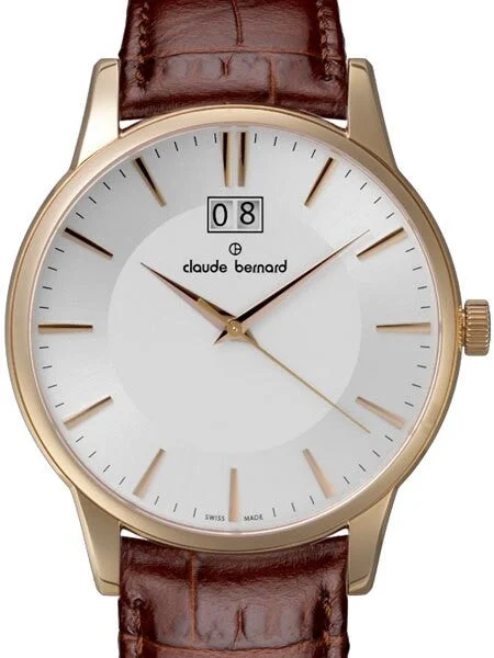 Claude Bernard Elegant and Thin Big Date Quartz Dress Watch #63003-37R-AIR 40 mm kol saati