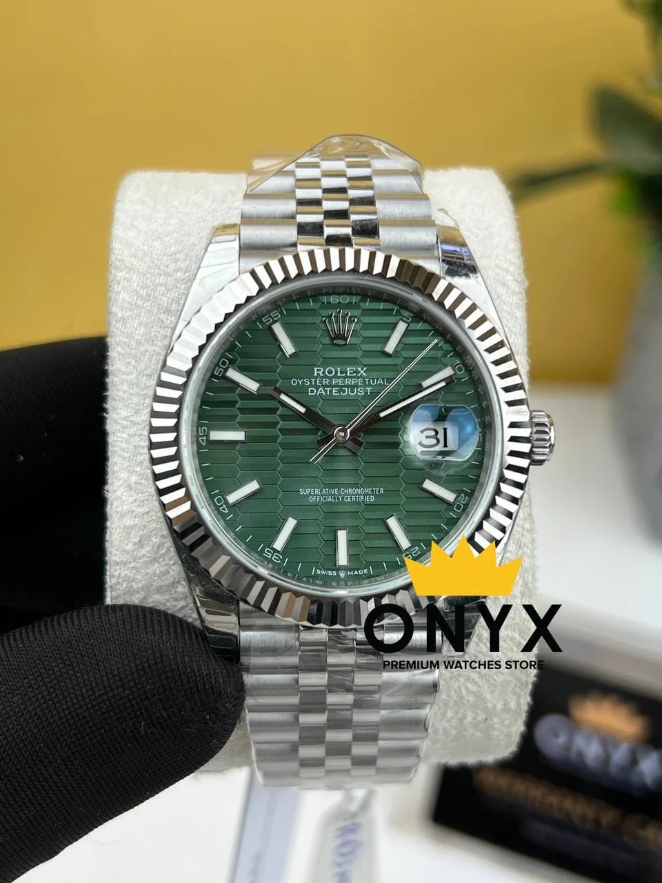 Rolex Date just 41mm Motif Green Dial – Swiss 3235 movement 41 mm kol saati