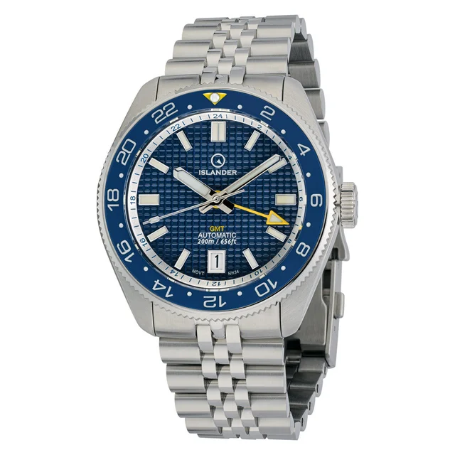 Islander Automatic GMT Dive Watch with Blue Waffle Dial #ISL-214 kol saati