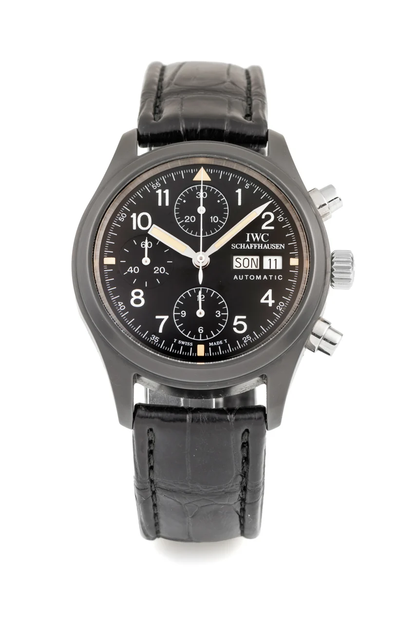 IWC IWC, REF. 3705, FLIEGERCHRONOGRAPH, CERAMIC A fine and rare, self-winding, ceramic chronograph wristwatch with day and date. kol saati