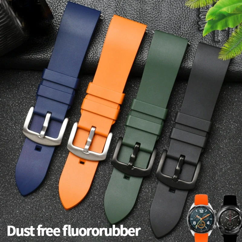 Watchdives Genuine Fluorine Rubber Easy-Release Watch Strap 264氟胶带-蓝色22-银针 kol saati