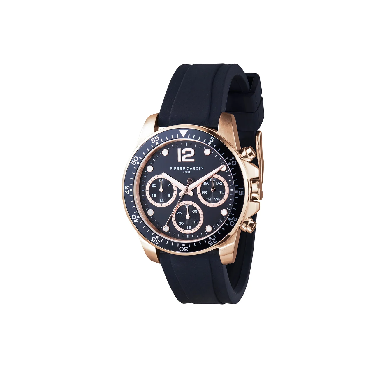 NATION Swank Multifunction Rose Gold watch with Black Dial with Black Bezel with a Rubber Strap CNI.025 40 mm kol saati