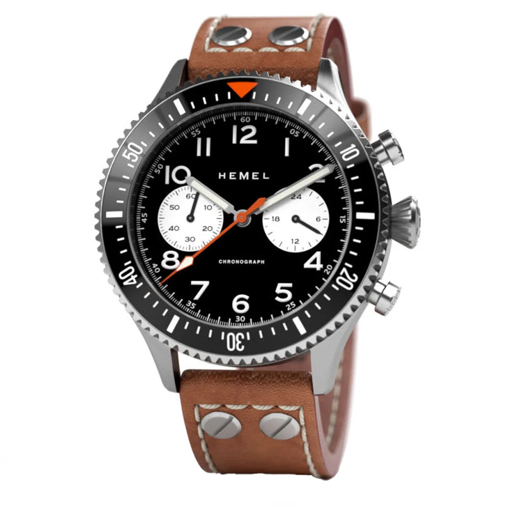 Hemel Panda Meca-Quartz Chronograph Watch with 60-Minute Ceramic Bezel and Sapphire Crystal #HF12 42 mm kol saati