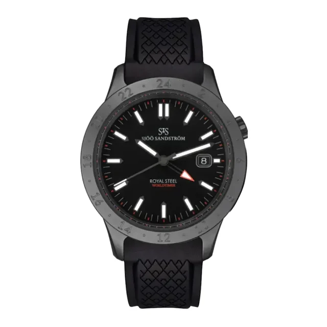 Sjöö Sandström Royal Steel Worldtimer Royal Steel Worldtimer SS-1841-WT-DLC Black / Rubber
