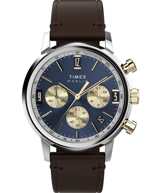 Timex Marlin® Chronograph Tachymeter 40mm Leather Strap Watch TW2W60400 kol saati